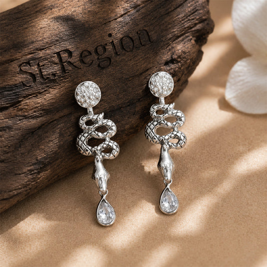Cubic Zirconia & Silvertone Snake Ear Jackets
