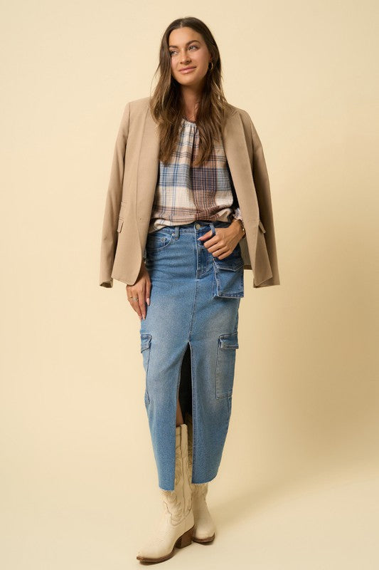 Denim Lab USA | Super Maxi Denim Cargo Skirt