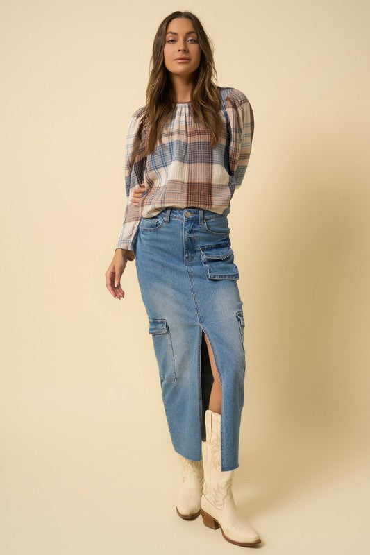 Denim Lab USA | Super Maxi Denim Cargo Skirt