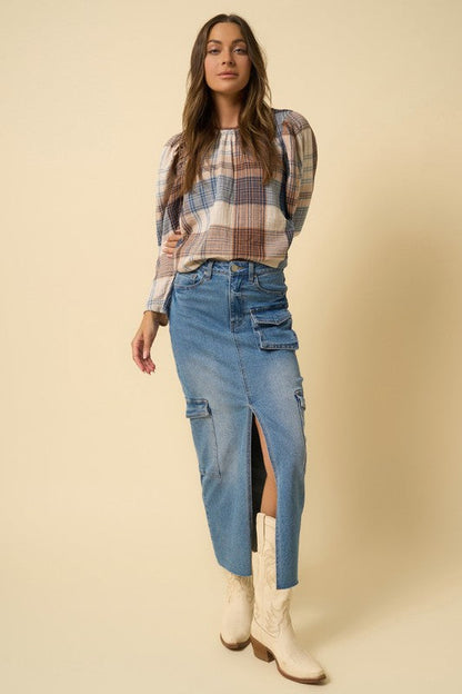 Denim Lab USA | Super Maxi Denim Cargo Skirt