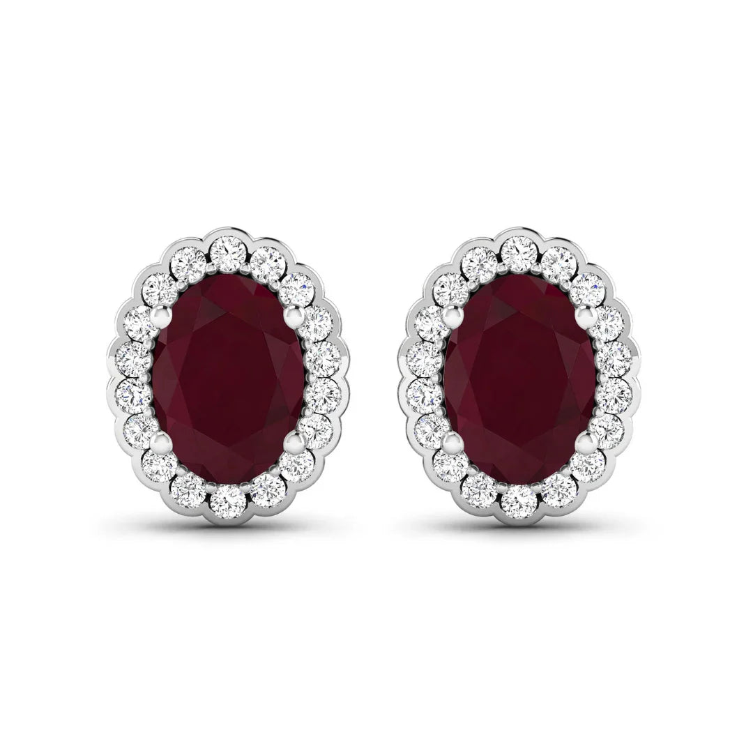 1.90 Ct Oval Pink Ruby & Diamond Prong 14K Gold Halo Stud Earrings