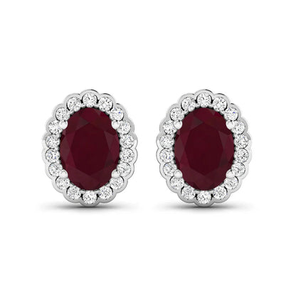 1.90 Ct Oval Pink Ruby & Diamond Prong 14K Gold Halo Stud Earrings