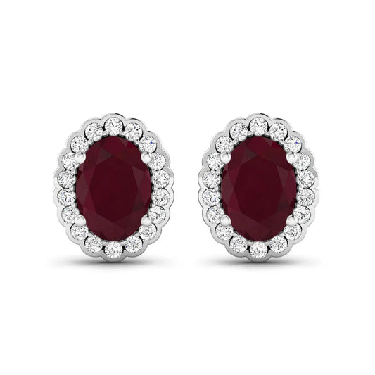 1.90 Ct Oval Pink Ruby & Diamond Prong 14K Gold Halo Stud Earrings