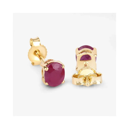 0.60 Ct Oval Pink Ruby Prong 10K Gold Stud Earrings