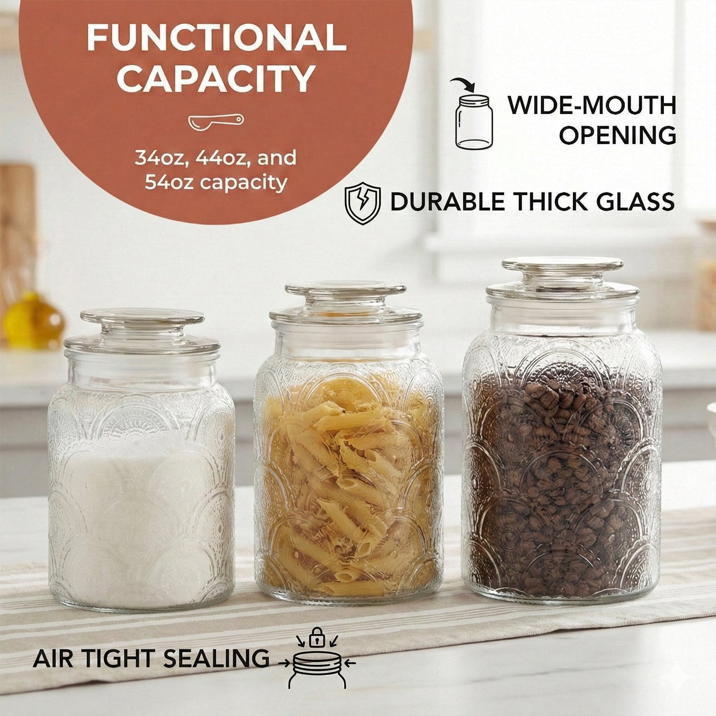 Jay Companies Canister Set 3-Piece Glass Jars