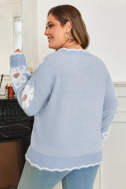 Threaded Pear Lucille Fuzzy Flower Scalloped PLUS Sweater