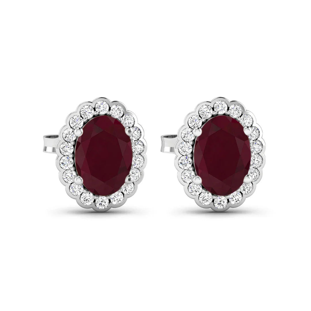 1.90 Ct Oval Pink Ruby & Diamond Prong 14K Gold Halo Stud Earrings
