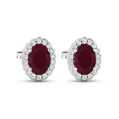1.90 Ct Oval Pink Ruby & Diamond Prong 14K Gold Halo Stud Earrings