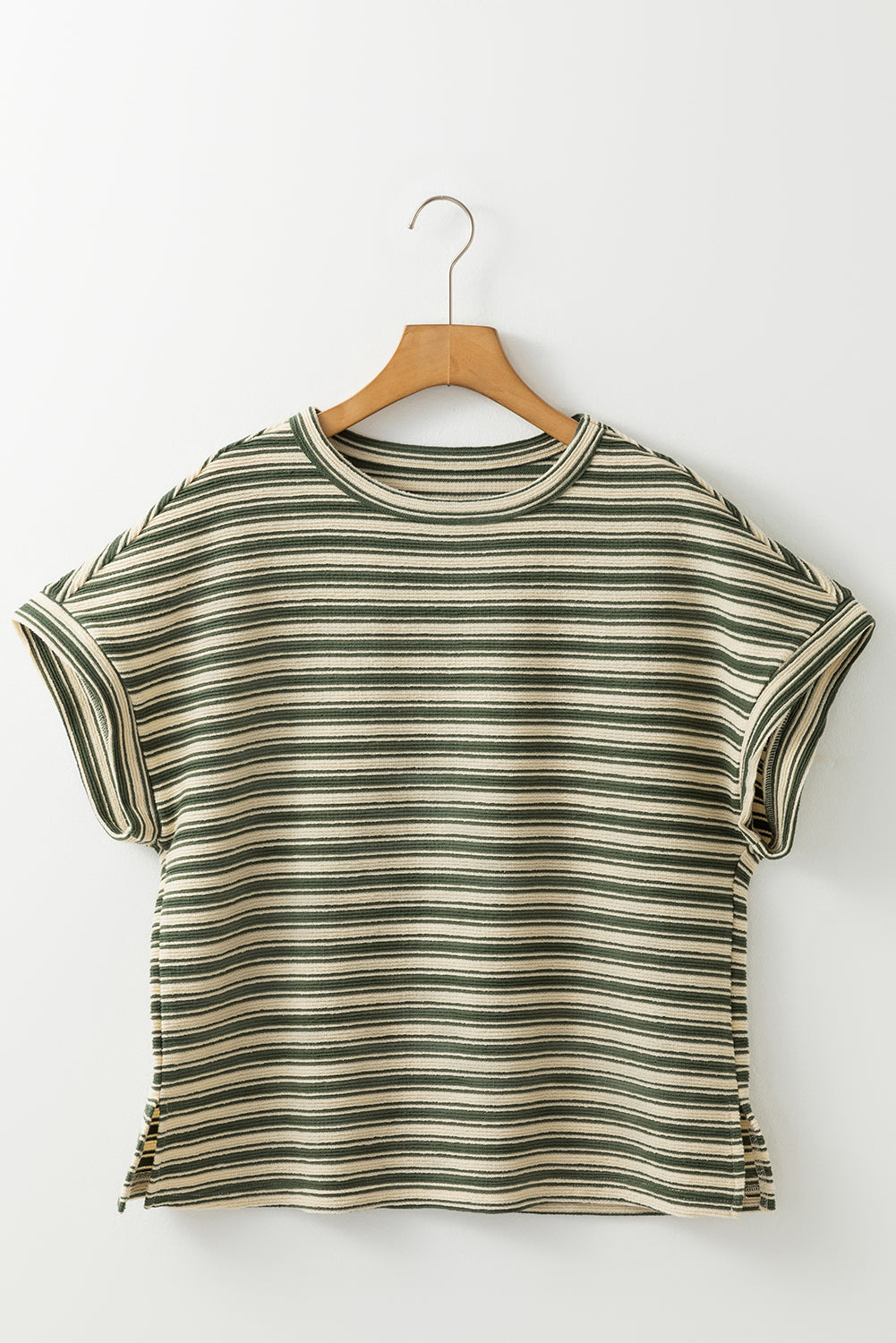 Threaded Pear Abby Stripe Textured Side Slits Top