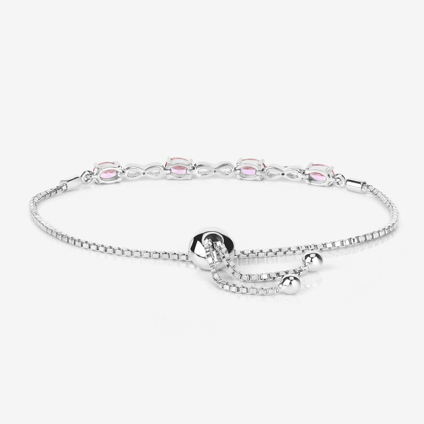 Oval Pink Morganite Prong Silver Infinity Bolo Adjustable Bracelet