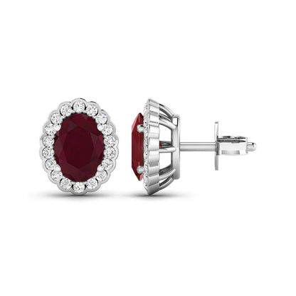 1.90 Ct Oval Pink Ruby & Diamond Prong 14K Gold Halo Stud Earrings