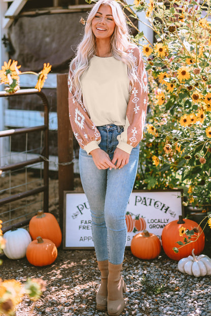 Threaded Pear Mila Western Print Patch Long Sleeve Top