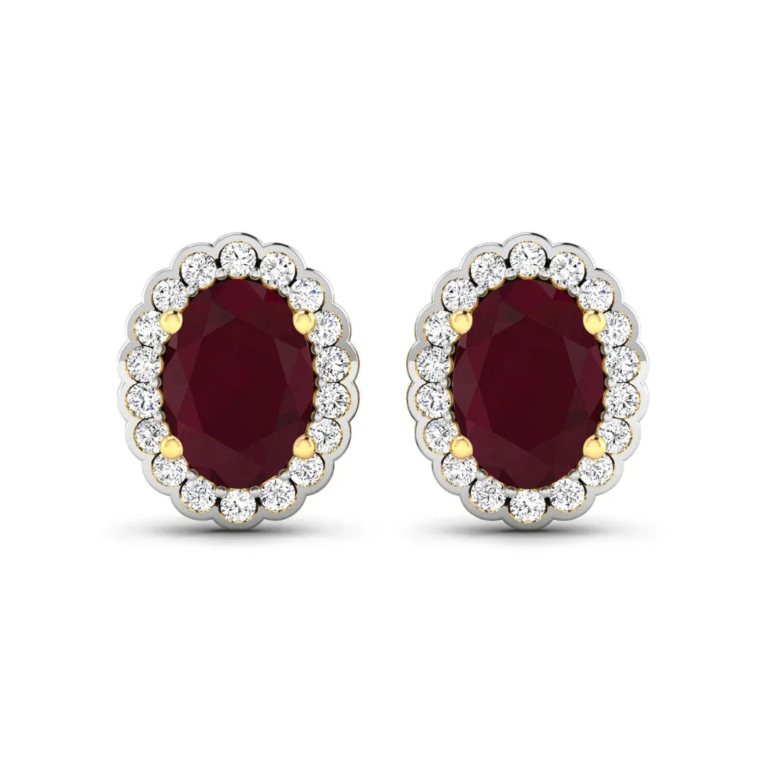 1.90 Ct Oval Pink Ruby & Diamond Prong 14K Gold Halo Stud Earrings
