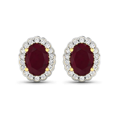 1.90 Ct Oval Pink Ruby & Diamond Prong 14K Gold Halo Stud Earrings