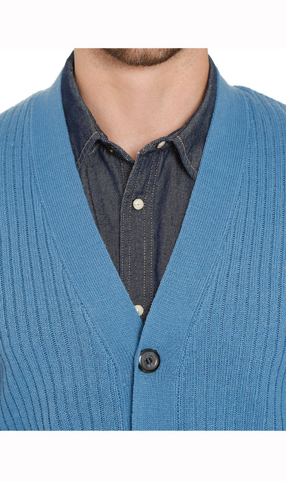 Men's Relaxed Fit Rib Knit Sweater Vest - Button Front with Pockets