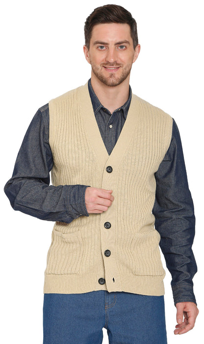 Men's Relaxed Fit Rib Knit Sweater Vest - Button Front with Pockets