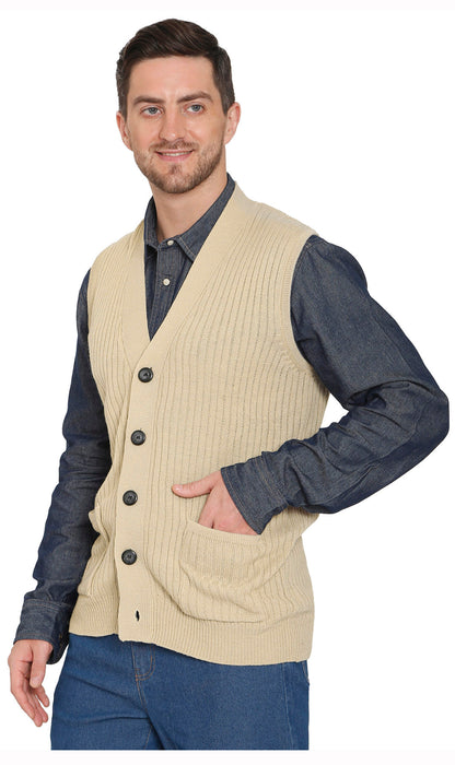 Men's Relaxed Fit Rib Knit Sweater Vest - Button Front with Pockets