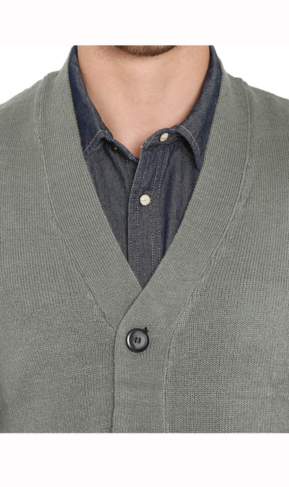 Men's Cashmere-Like Button Front Flat Knit Sweater Vest with front patch pockets