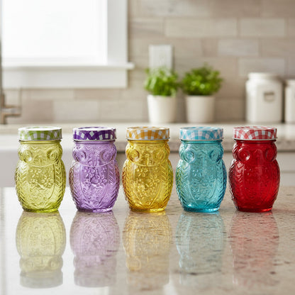 Jay Companies Owl Colors 6-Piece Set Jars With Check Lids 15Oz