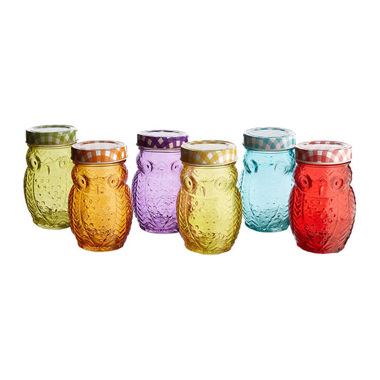 Jay Companies Owl Colors 6-Piece Set Jars With Check Lids 15Oz