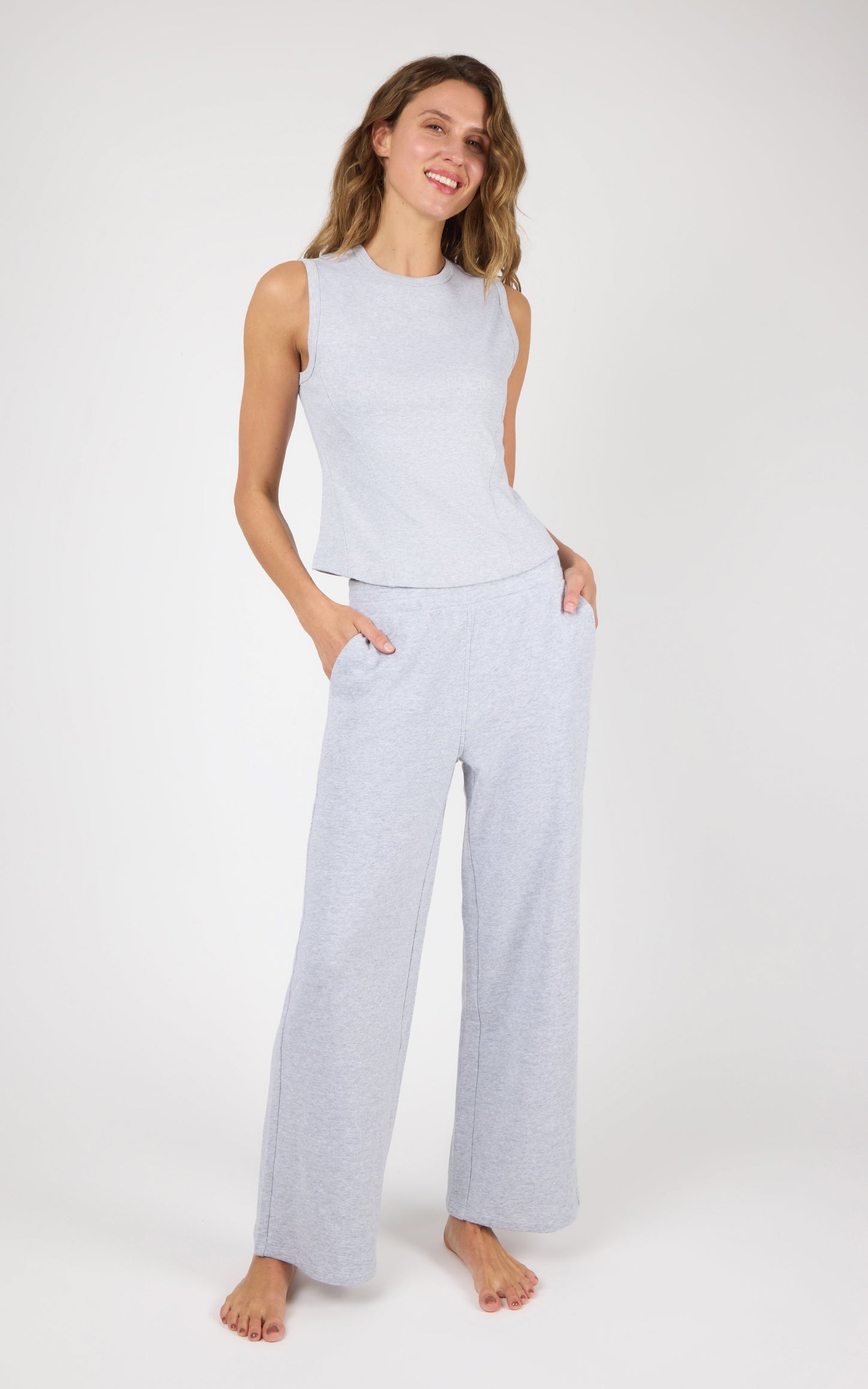 Ribbed Tank & Loop Terry Wide Leg Pant Set