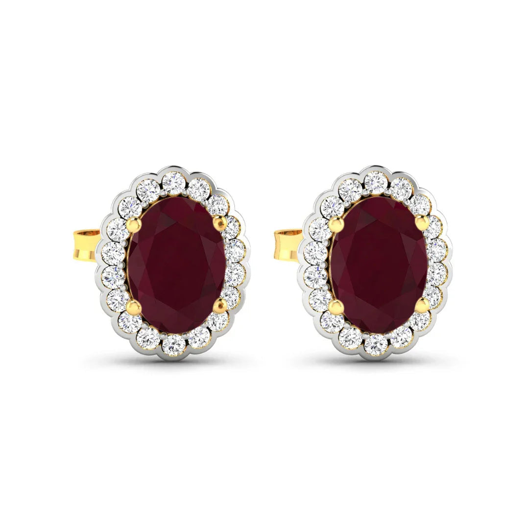 1.90 Ct Oval Pink Ruby & Diamond Prong 14K Gold Halo Stud Earrings