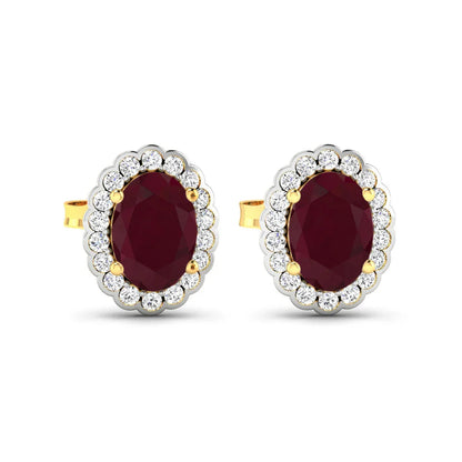 1.90 Ct Oval Pink Ruby & Diamond Prong 14K Gold Halo Stud Earrings