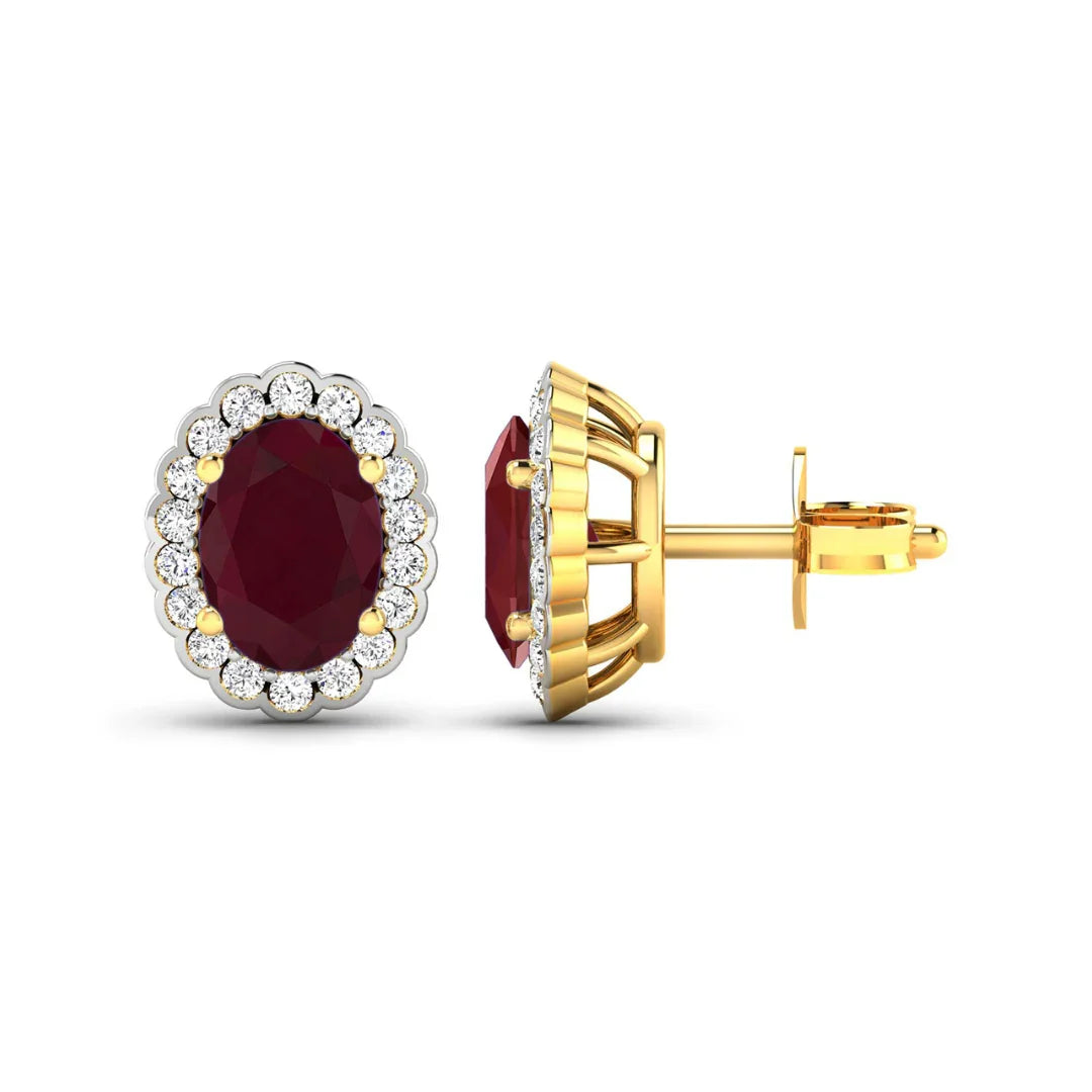 1.90 Ct Oval Pink Ruby & Diamond Prong 14K Gold Halo Stud Earrings