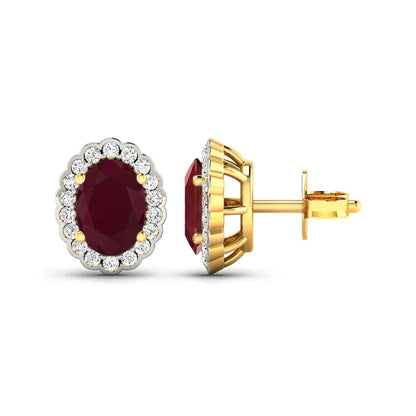 1.90 Ct Oval Pink Ruby & Diamond Prong 14K Gold Halo Stud Earrings