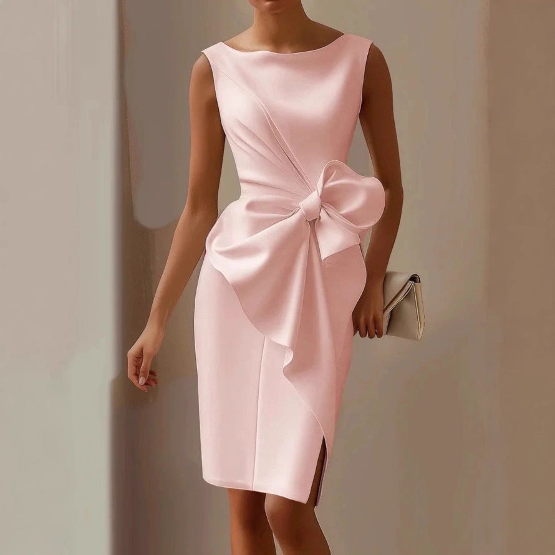 Women's Bow-Knot Sleeveless Midi Dress – High Waist A-Line – Zulily