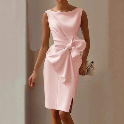 Women's Bow-Knot Sleeveless Midi Dress – High Waist A-Line