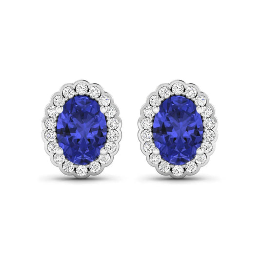 1.50 Ct Oval Violet Tanzanite & Diamond Prong 14K Gold Halo Stud Earrings
