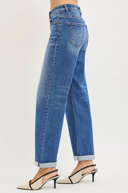 RISEN Full Size High Rise Relaxed Fit Ankle Straight Cuff Jeans Plus Size