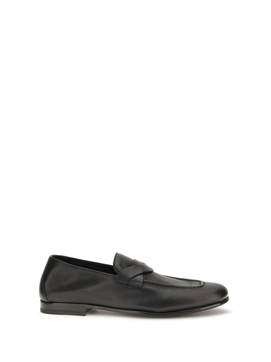 Loafers Gigi Woven Strap Black Calf Leather