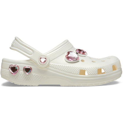 Crocs Grade School Classic Iridescent Hearts Clogs Chalk