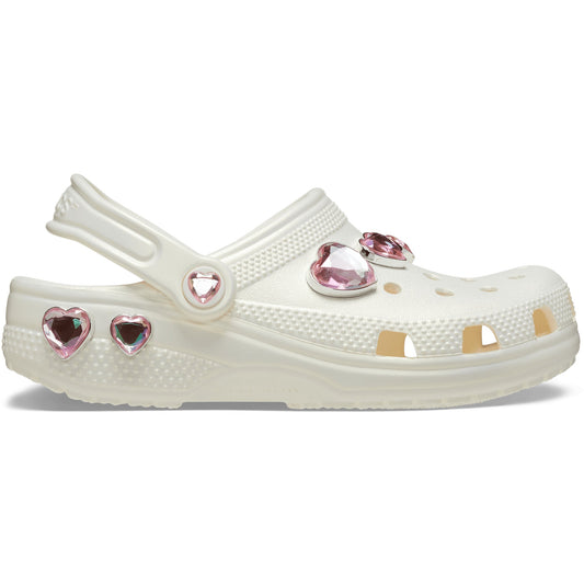 Crocs Grade School Classic Iridescent Hearts Clogs Chalk