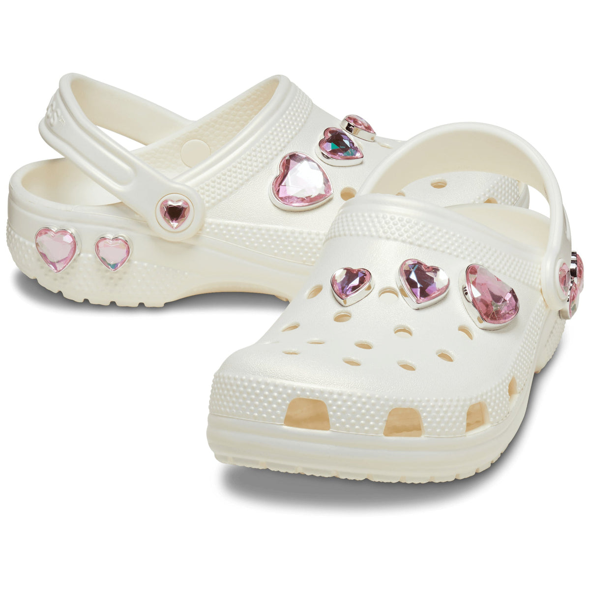 Crocs Grade School Classic Iridescent Hearts Clogs Chalk