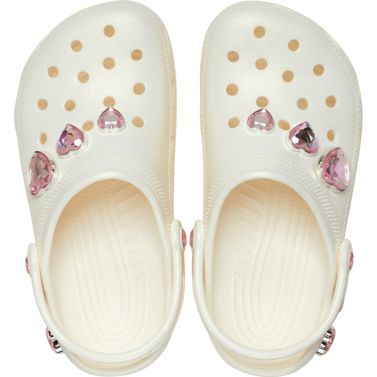 Crocs Grade School Classic Iridescent Hearts Clogs Chalk