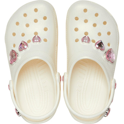 Crocs Grade School Classic Iridescent Hearts Clogs Chalk