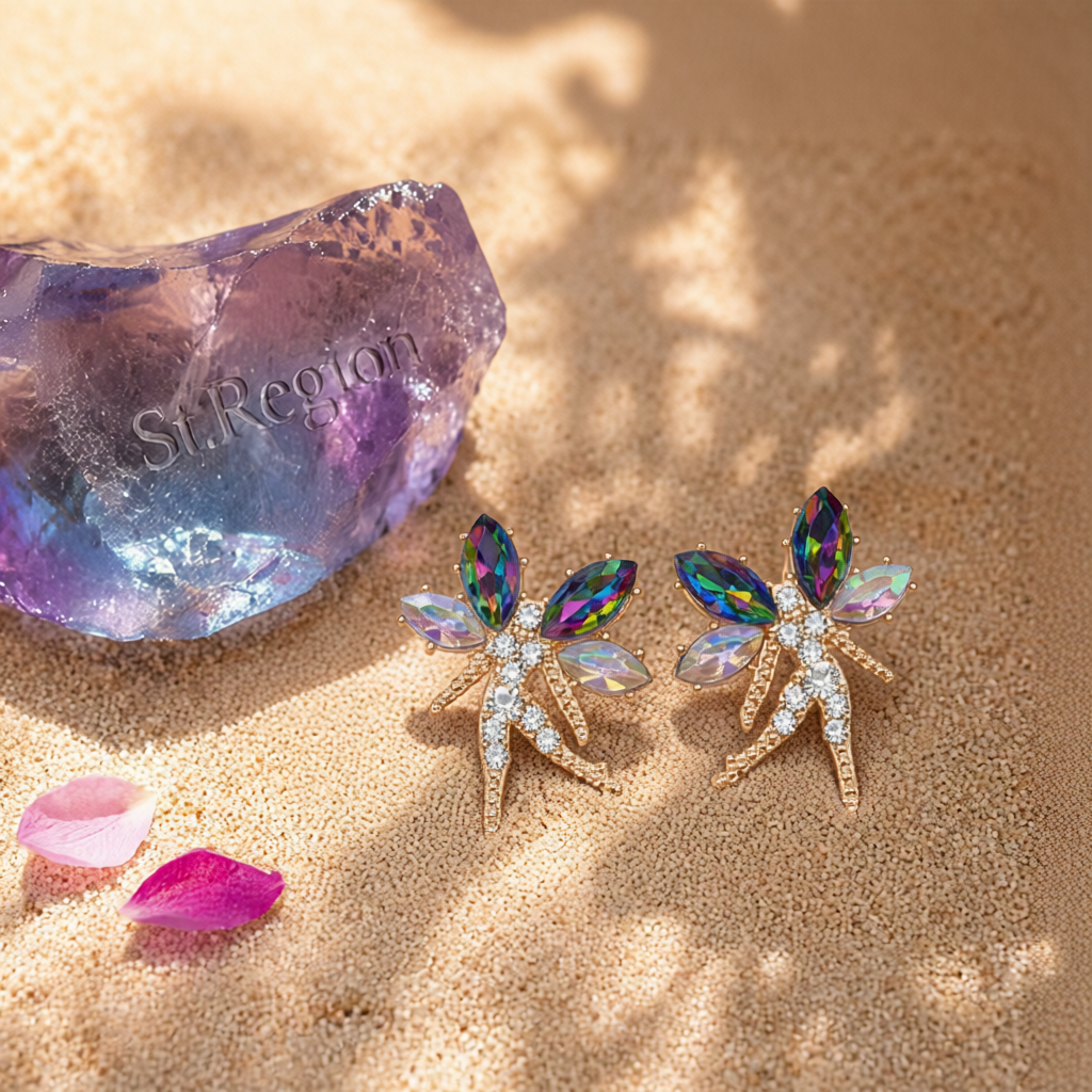 Purple Crystal & Cubic Zirconia Fairy Stud Earrings