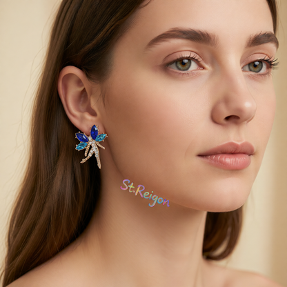 Navy Crystal & Cubic Zirconia Fairy Stud Earrings