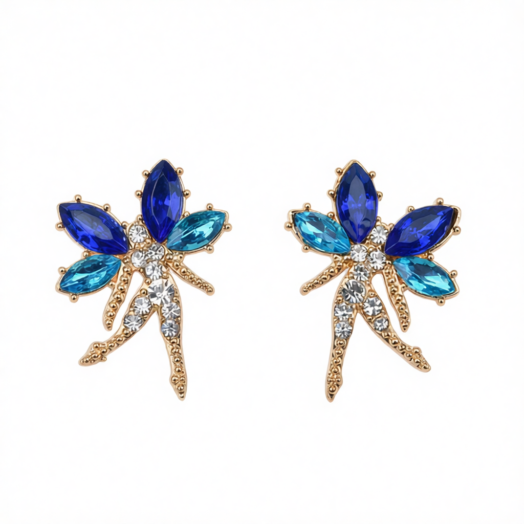Navy Crystal & Cubic Zirconia Fairy Stud Earrings
