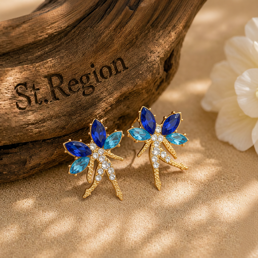 Navy Crystal & Cubic Zirconia Fairy Stud Earrings