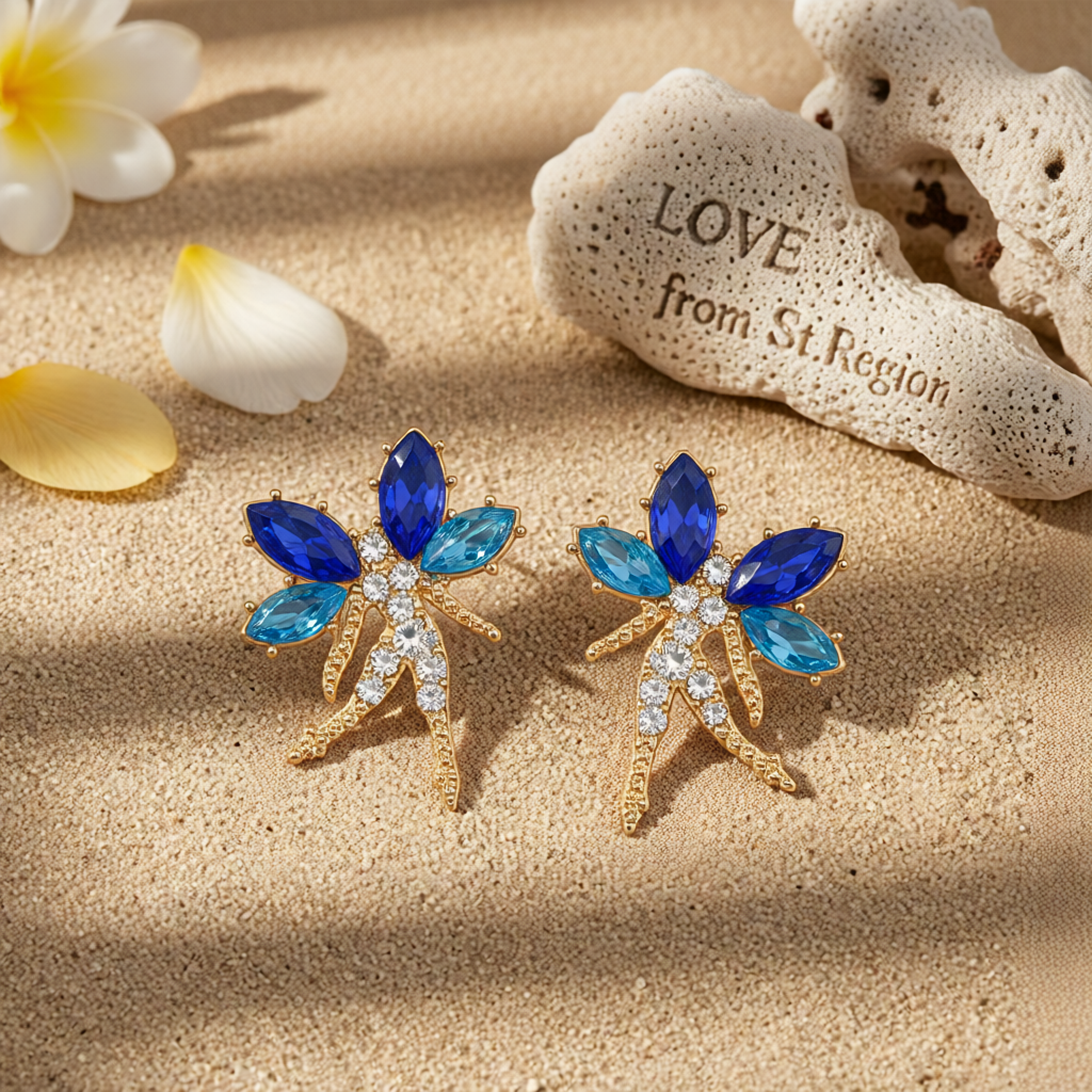 Navy Crystal & Cubic Zirconia Fairy Stud Earrings