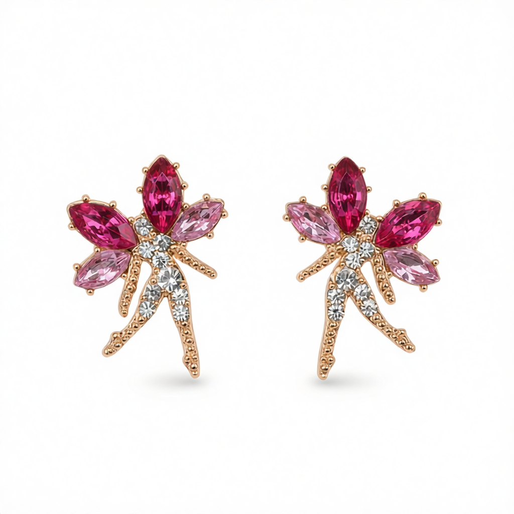 Rose Crystal & Cubic Zirconia Fairy Stud Earrings