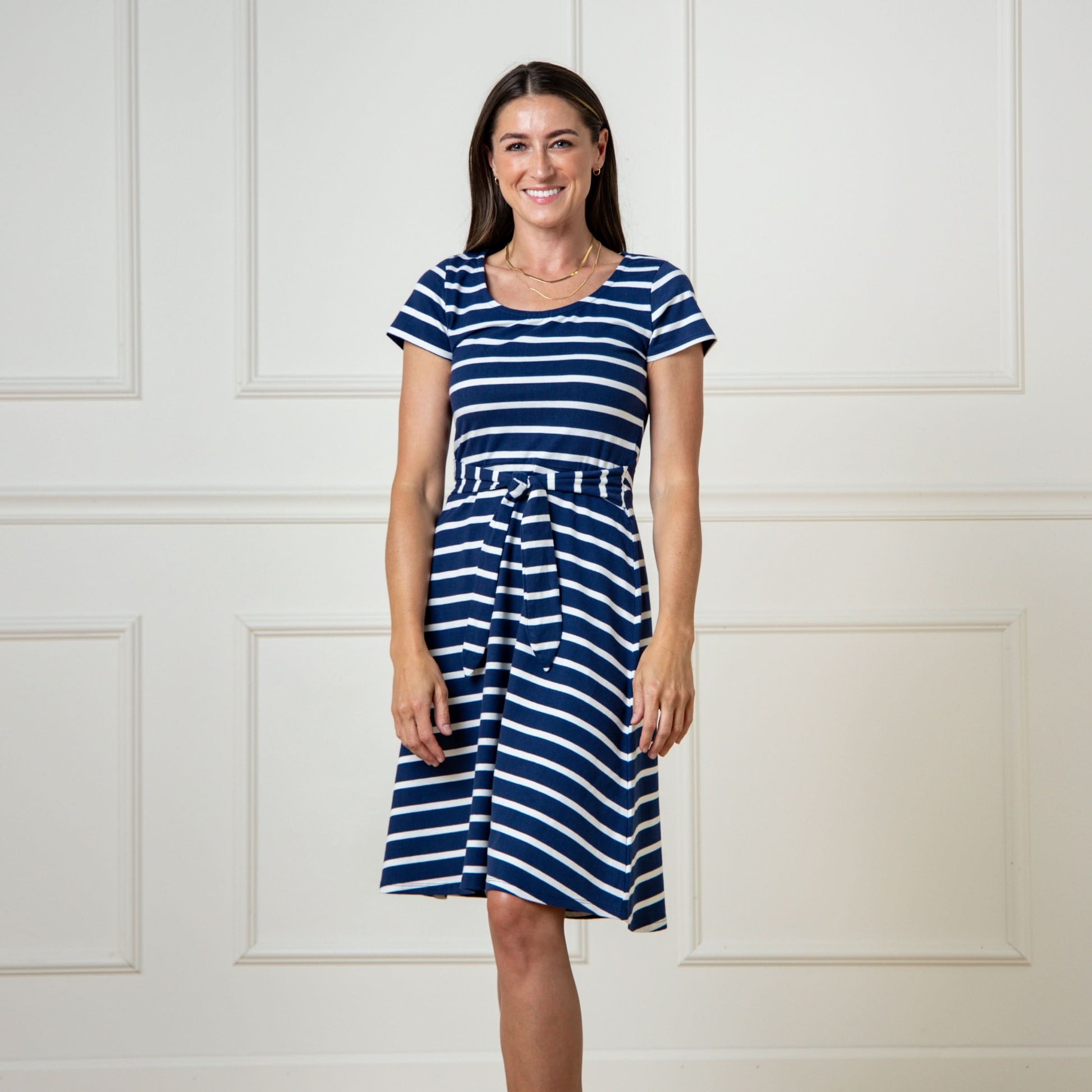 summer cotton knit dresses Women's Summer Knit Dress, Three-Quarter-Sleeve Scoopneck