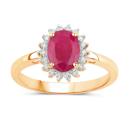1.44 Ct Oval Pink Ruby Diamond Prong 10K Gold Halo Ring