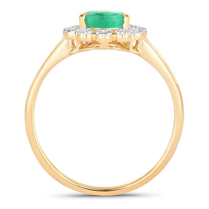 1.10 Ct Pear Green Zambian Emerald Diamond V-Prong 10k Gold Halo Statement Ring