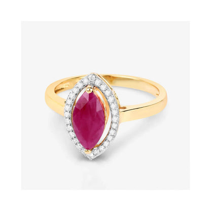 1.39 Ct Marquise Pink Ruby Diamond Prong 10K Gold Halo Ring