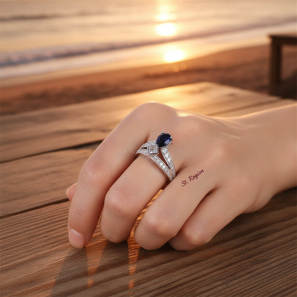 Cubic Zirconia & Navy Crystal Pear Ring